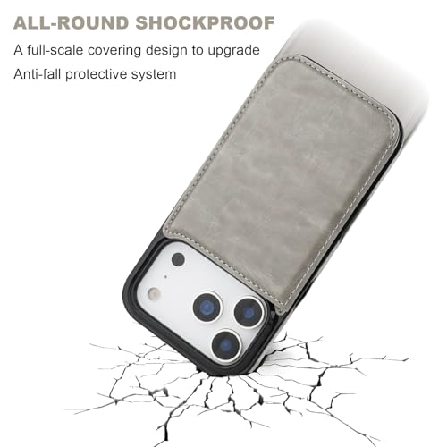 ONETOP for iPhone 17 Pro Wallet Case with Credit Card Holder,Gray | Kickstand,ID/Cash Holder,Case Wallet with Card Slots,Double Magnetic Clasp,Durable PU Leather Shockproof Cover for Women Men - color: Gray