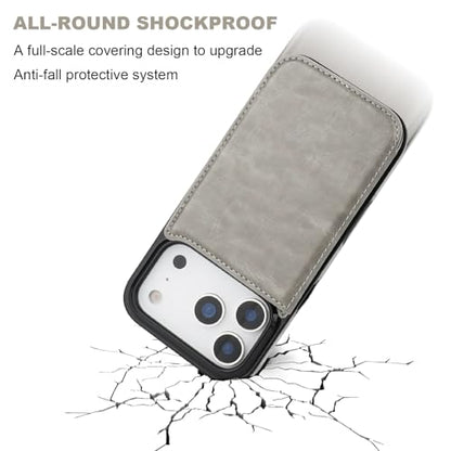 ONETOP for iPhone 17 Pro Wallet Case with Credit Card Holder,Gray | Kickstand,ID/Cash Holder,Case Wallet with Card Slots,Double Magnetic Clasp,Durable PU Leather Shockproof Cover for Women Men - color: Gray