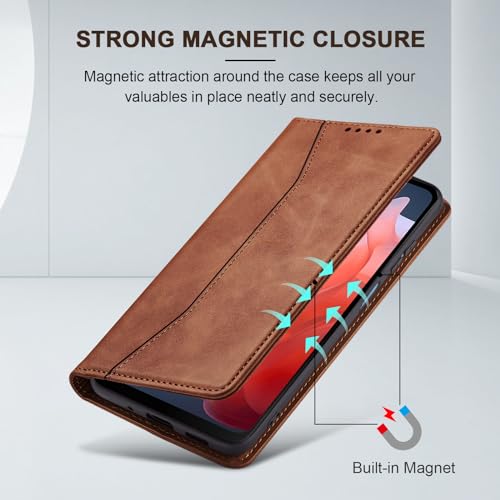 Jasonyu Flip Wallet Case for Moto G Play 4G (2024),Leather Magnetic Folio Cover with Card Holder,Kickstand - TPU Shockproof Durable Protective Phone Case,Brown | PU Leather Magnetic Folio Cover,with Card Holder,Kickstand,TPU Shockproof,Durable,Protective