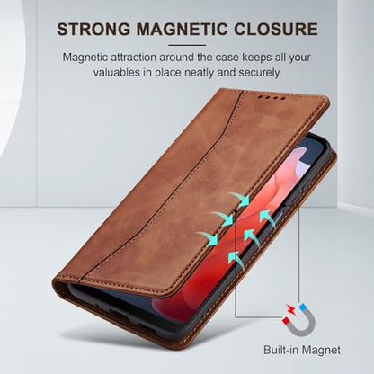 Jasonyu Flip Wallet Case for Moto G Play 4G (2024),Leather Magnetic Folio Cover with Card Holder,Kickstand - TPU Shockproof Durable Protective Phone Case,Brown | PU Leather Magnetic Folio Cover,with Card Holder,Kickstand,TPU Shockproof,Durable,Protective