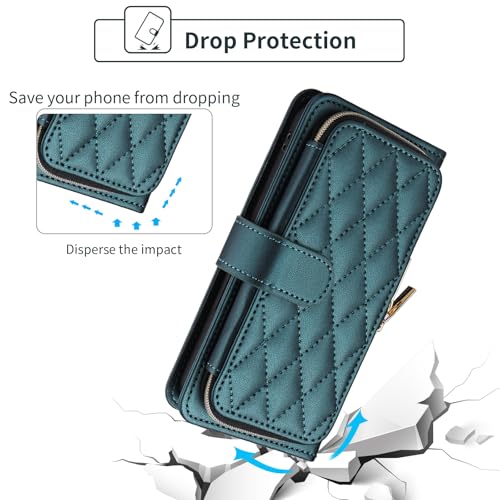 Argyle Wallet Case for Samsung Galaxy A15 5G/4G with Wrist Strap Shoulder Strap, 9+ Card Slots Zipper Purse Luxury PU Leather Stand Checkered Phone Cover for A 15 G5 15A Women Girls Green | Girls, Wrist/Shoulder Strap, 9+ Card Slots, Purse, Luxury PU Leat