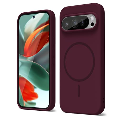 oakxco for Google Pixel 9 Pro XL Case Silicone Mag Safe, Magnetic Slim Thin Phone Case Compatible with Magsafe, Women Girls Cute Girly Aesthetic Soft Rubber Gel Safecase with Camera Cover, Burgundy - color: Burgundy, size: Pixel 9 Pro XL