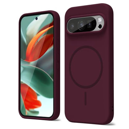 oakxco for Google Pixel 9 Pro XL Case Silicone Mag Safe, Magnetic Slim Thin Phone Case Compatible with Magsafe, Women Girls Cute Girly Aesthetic Soft Rubber Gel Safecase with Camera Cover, Burgundy - color: Burgundy, size: Pixel 9 Pro XL