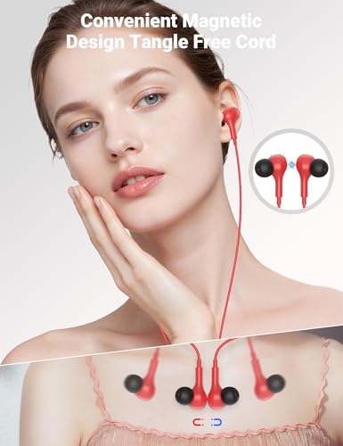 USB C Earbuds with Microphone Cute in Ear Wired Headphone - color: Red Black