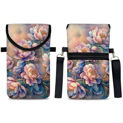 Neoprene Cell Phone Sleeve Pouch Case Bag with Crossbody Strap Neck Lanyard for Women 7.5 X 4.3 in Rich Flower - color: Rich Flowers
