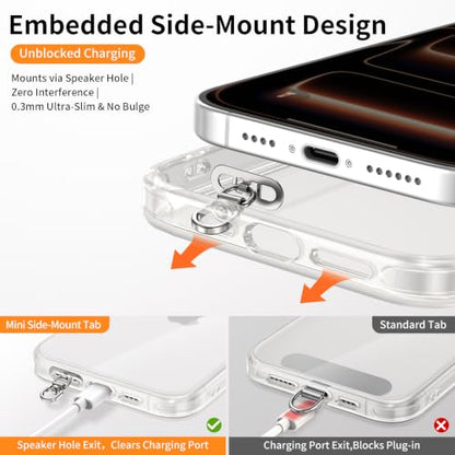 saxsion Side-Mount Phone Tether Tab, Metal Lanyard Patch, 360° Swivel Clip, 304 Stainless Steel, Won't Block Charging Port - color: Fashion Silver*4