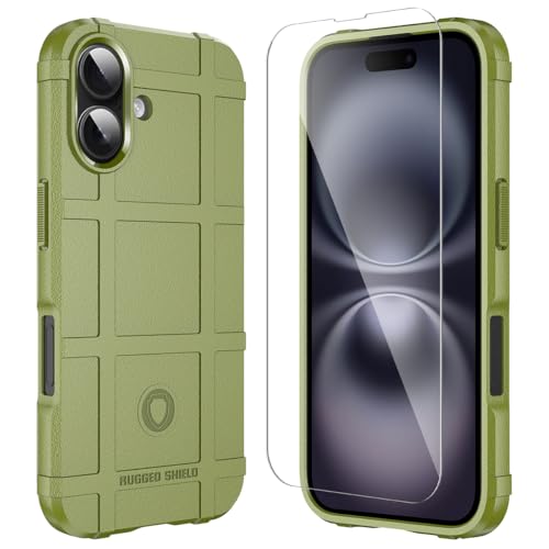 Rugged Shield 8ft Drop Proof TPU Thick Armor Tactical Protective Case Compatible with iPhone 16 (6.1 inches) - Army Green - color: Army Green, size: iPhone 16