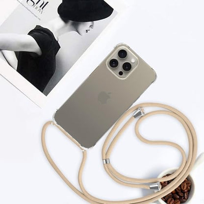 Strap Case for iPhone 15 Pro Max Transparent Case for Women Adjustable Crossbody Lanyard Crystal Clear Soft TPU Shockproof Anti-Yellowing Protective Cover for iPhone 15 Pro Max - Beige - size: for iPhone 15 Pro Max