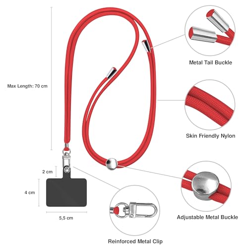 TBOC Cell Phone Lanyard [Red] - Comfortable Universal Smartphone Lanyard - Easy to Use Neck Phone Holder [Black Patch] - Adjustable Length Phone Strap Crossbody - Fits All Mobile Phones - color: Red