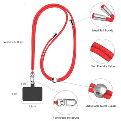 TBOC Cell Phone Lanyard [Red] - Comfortable Universal Smartphone Lanyard - Easy to Use Neck Phone Holder [Black Patch] - Adjustable Length Phone Strap Crossbody - Fits All Mobile Phones - color: Red