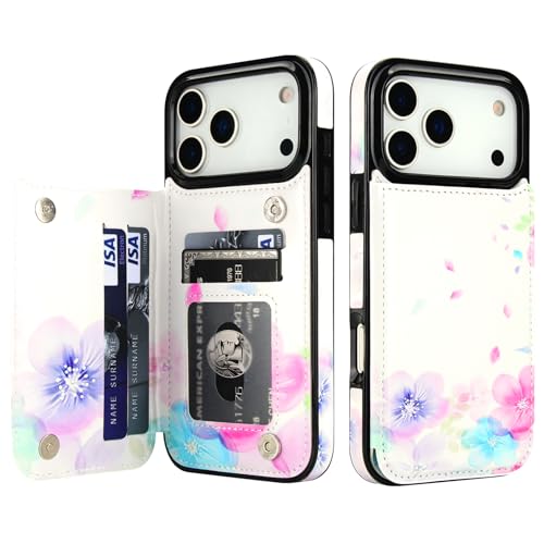 HAOPINSH Wallet Case with Card Holder for iPhone 17 Pro Max, Pale Flower Pattern Back Flip Folio PU Leather Kickstand Card Slots Case for Women Girls Shockproof 6.9" - color: Pale Flower