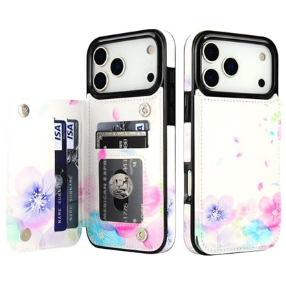 HAOPINSH Wallet Case with Card Holder for iPhone 17 Pro Max, Pale Flower Pattern Back Flip Folio PU Leather Kickstand Card Slots Case for Women Girls Shockproof 6.9" - color: Pale Flower