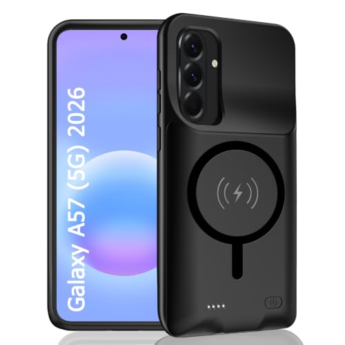 Battery Case for Galaxy A57,12000mAh Portable Protective Smart Wireless Charging Case Support Carplay Compatible with Galaxy A57 (6.7 inches)Rechargeable Extended Battery Charger Cover(Black) - size: for Galaxy A57