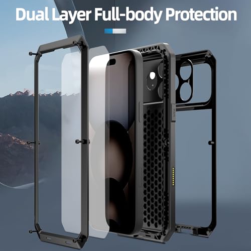 Compatiable with iPhone 17 Pro Case,360 Full Body Protective Cover Heavy Duty Shockproof [Tough Armour] Aluminum Alloy Metal Case with Silicone Built-in Screen Protector - Black - color: Black