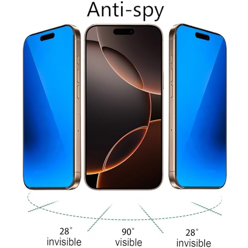 2 Pack Anti-Blue Privacy Tempered Glass for iPhone 16 Pro Max Mirror Anti-Spy Screen Protector Film Electroplated Blue 6.9 inch - size: For iPhone 16 Pro Max