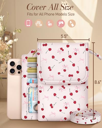 Small Crossbody Phone Purse for Women | Card Slots, Leather Cell Phone Wallet, Adjustable Shoulder Strap, Cross Body Bag for Girls and Ladies, Cute Design - color: Cherry