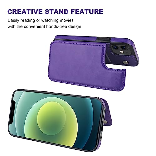 ONETOP for iPhone 12 Mini Wallet Case with Card Holder,Purple - color: Purple