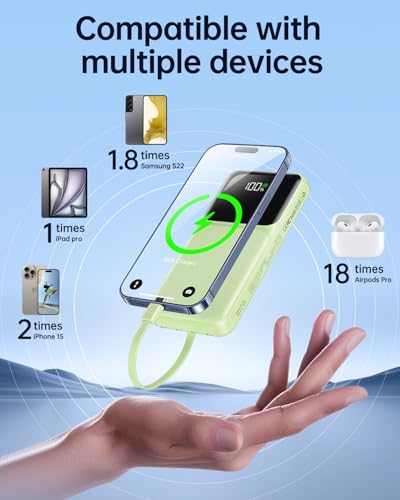 Portable Charger with Built in Cable 20000mAh Fast Charging - color: Green