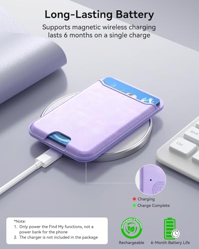 for MagSafe Wallet, Works with Apple Find My,5 Card Holder with Stand, Magnetic Phone Wallet Stand for iPhone 17/16/15/14/13/12 Pro Max Air Plus, RFID Blocking Vegan Leather,Purple - color: Findmy Purple