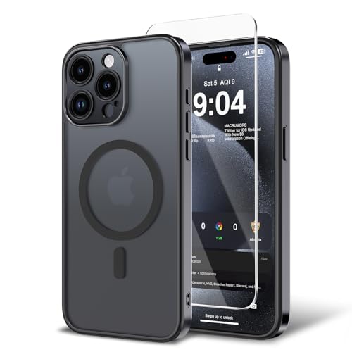 Magnetic Case for iPhone 13 Pro Max with Screen Protector, [Compatible with Magsafe] Ultra Slim Translucent Matte Shockproof Protection Phone Cover-Black - color: Black, size: iPhone 13 Pro Max