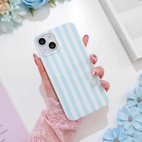 Striped case for iPhone 13/14 Blue/White | Aesthetic Striped，Full Protection Soft TPU，will not peel, fade or rub off ，Kawaii Cute Phone Case for Women Girls - color: Imd Striped Blue/White