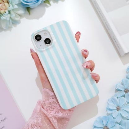 Striped case for iPhone 13/14 Blue/White | Aesthetic Striped，Full Protection Soft TPU，will not peel, fade or rub off ，Kawaii Cute Phone Case for Women Girls - color: Imd Striped Blue/White