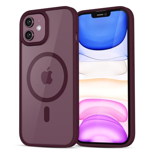 LoeoeL for iPhone 11 Case Clear Mag Safe, Ultra Thin Slim Cover Magnetic Compatible with Magsafe Phone Case for Women Men Girl, Cute Soft TPU Silicone & Transparent Hard Plastic, Burgundy Maroon - color: Burgundy, size: 11