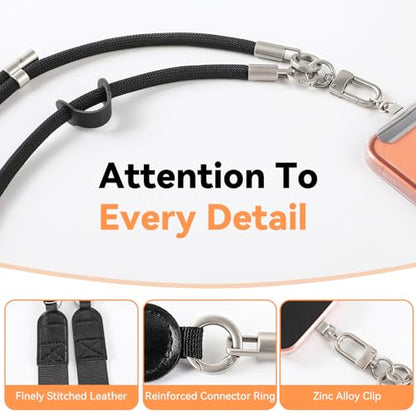 Oaridey Phone Lanyard Crossbody, Adjustable Anti Theft Phone Strap with 2 Metal Phone Tether Tabs for All Phones, Ergonomic Wide Shoulder Strap Cell Phone Lanyard for Daily Use, Skin-Friendly, Black - color: Black