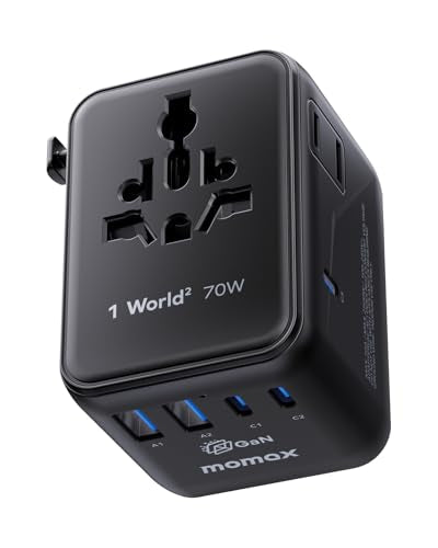 MOMAX 70W Universal Travel Adapter 7-in-1 GaN International Power Adapter - color: Black, size: 70W