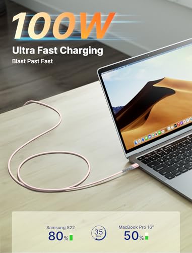 JSAUX USB C to USB C Cable, 3-Pack 10ft/6.6ft/3.3ft, 5A Fast Charging, Pink - color: Pink, size: 10 ft+6.6 ft+3.3 ft