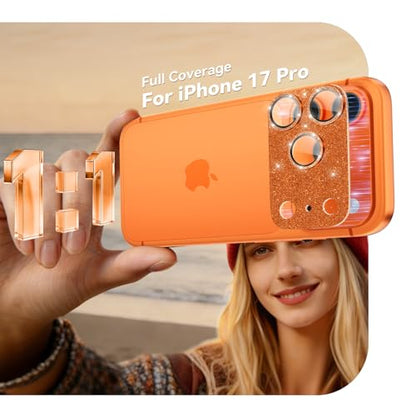 imluckies Compatible with iPhone 17 Pro Camera Lens Protector Bling, Ultra HD Tempered Glass Shiny Diamond Camera Plate Sparkle Screen Protection, 9H Anti-Scratch & Easy Install, Glitter Orange - size: 17pro 6.3" Glitter Orange