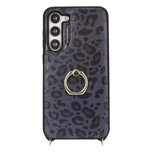Lipvina for Samsung Galaxy S23 Plus Case with Card Holder and Strap for Women,Crossbody Lanyard,Ring Stand,Snap Clasp,Cute Phone Wallet Cases 6.6 inch(Black Leopard) | Cute Crossbody Lanyard Wallet,4 Card Holder,RFID Blocking,and a 360° Ring Kickstand.Lig