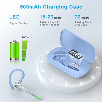 HEIBAS Bluetooth Headset, Wireless Earpiece with Mic for Work Light Blue - color: Light Blue