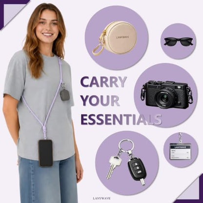 Adjustable Crossbody Phone Lanyard, Braided Cord with Tether Tab - color: Purple