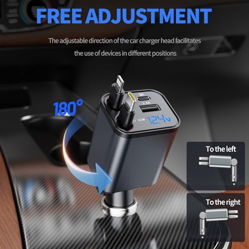 Retractable Car Phone Charger 75W 4 in 1 Fast USB C & Lightning Cables - size: Type-C+apple(3)