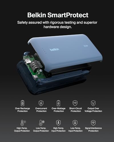 Belkin 20000mAh 30W USB C Power Bank, Portable Charger for iPhone & iPad - color: Blue, style: 20K mAh