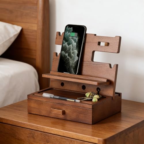 Peiiwdc Sturdy Wooden Smartphone Stand with Cable Management Ideal for Study Table and Living Space Phone Bassinet Wood