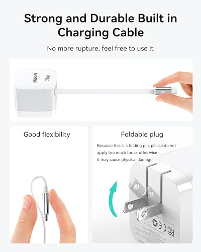 USB-C Charger Block, 30W Max GaN 2 Port Fast Charging w/Built-in Retractable C Cable & Foldable Plug, PD/PPS for iPhone 16Pro Max/16/Pixel 9 pro/Galaxy/iPad/MacBook,Compact Travel Charger - color: 30W*White