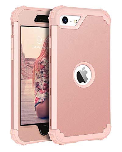 BENTOBEN for iPhone SE 2022 Case and Phone Case iPhone SE 2020, Heavy Duty 3 in 1 Full Body Rugged Shockproof Hybrid Hard PC Soft Rubber Bumper Drop Protective Girl Women Boy Men SE Cover, Rose Gold - color: Rose Gold
