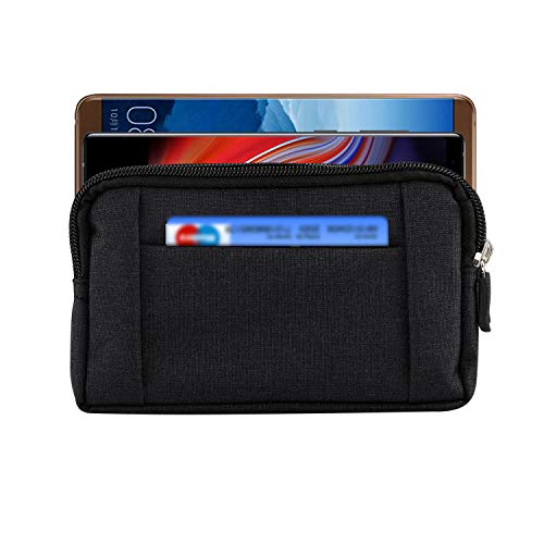 Horizontal Cell Phone Waist Bag Men Black, Waterproof Cell Phone Holder, 5.2"Multifunction Smartphone Belt Clip Holster Nylon Small Outdoor Sport Case Slot Travel Wallet Belt Bag Purse Handbag - color: Black