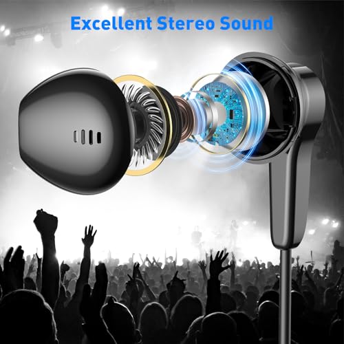 USB C Headphones Magnetic Wired Earbuds with Mic Volume Control 4ft Black - color: Black