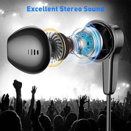 USB C Headphones Magnetic Wired Earbuds with Mic Volume Control 4ft Black - color: Black