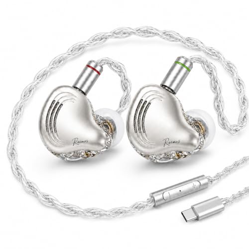 Rosmas Wired Earbuds with Mic,SM10 Pro Wired Gaming IEM Earbuds with Mic, Detachable 2-Pin Cable, 4BA+1DD Hybrid in-Ear Headphones, Secure Over-Ear Fit, 3.5mm for PC and Controllers， Sliver - color: Silver