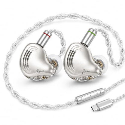 Rosmas Wired Earbuds with Mic,SM10 Pro Wired Gaming IEM Earbuds with Mic, Detachable 2-Pin Cable, 4BA+1DD Hybrid in-Ear Headphones, Secure Over-Ear Fit, 3.5mm for PC and Controllers， Sliver - color: Silver