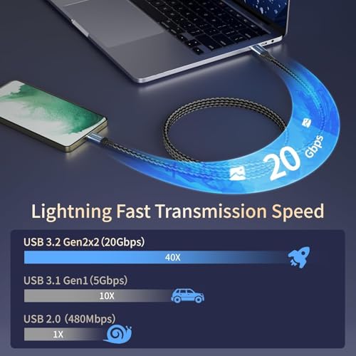 ZeroneTeck USB C Data Cable 20Gbps 3FT, USB C 3.2 Gen 2X2 4K@60Hz Video UHD - color: Black, size: 3FT, style: Straight