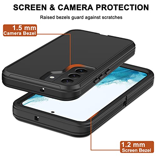 for Samsung Galaxy S22 Plus Case with Belt Clip Holster, 2X Screen Protector, [Military Grade Protection] Heavy Duty Full Body Shockproof Rugged Protective Cover for Samsung S22 Plus 5G Black - color: Black