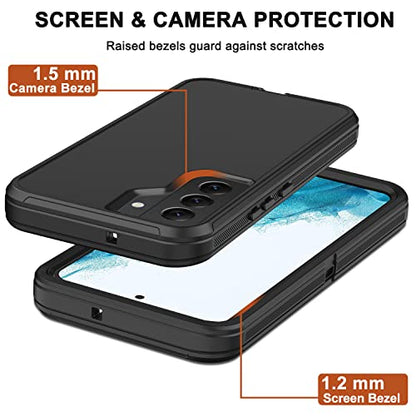 for Samsung Galaxy S22 Plus Case with Belt Clip Holster, 2X Screen Protector, [Military Grade Protection] Heavy Duty Full Body Shockproof Rugged Protective Cover for Samsung S22 Plus 5G Black - color: Black