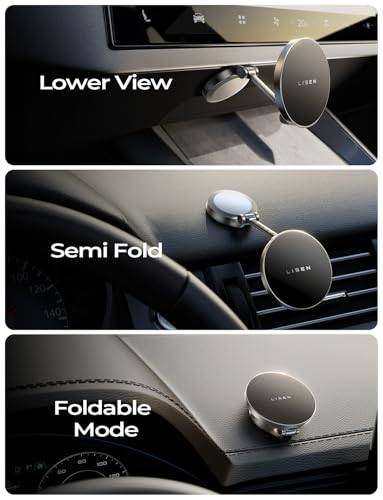 LISEN Magsafe Car Mount Charger, 15W Fast Charging Magnetic Wireless Car Charger [Mini & Fast Charging], Magnetic Car Phone Holder Dashboard Gifts for iPhone 17 Pro Max Air 16 15 14,Samsung - color: Grey