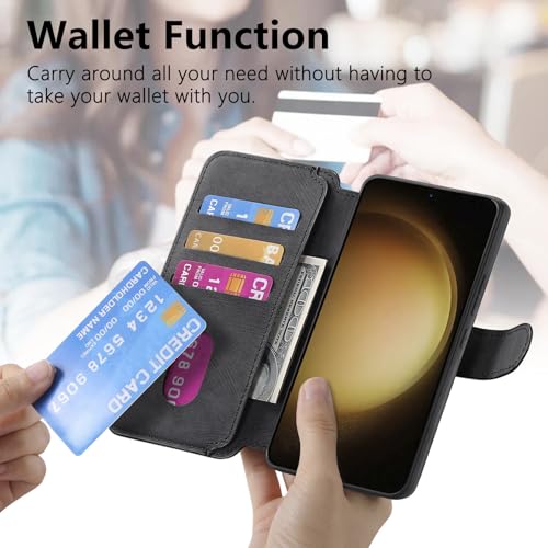 2 in 1 Wallet Case for Samsung Galaxy S23+ Plus CMG Black | PU Leather Magnetic Flip Folio Case with RFID Blocking Card Holder, Credit Card Slots Kickstand, Shockproof Protective Cover - color: Black, size: Samsung Galaxy S23 Plus