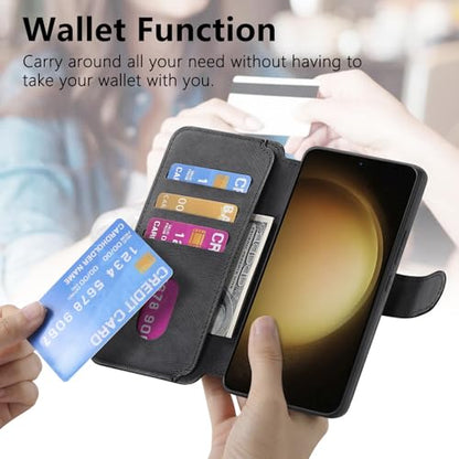2 in 1 Wallet Case for Samsung Galaxy S23+ Plus CMG Black | PU Leather Magnetic Flip Folio Case with RFID Blocking Card Holder, Credit Card Slots Kickstand, Shockproof Protective Cover - color: Black, size: Samsung Galaxy S23 Plus